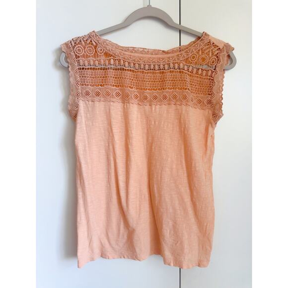 Vintage 90s Womens Top Peach Lace Sleeveless Summer Boho Vacation Coquette - Picture 1 of 8